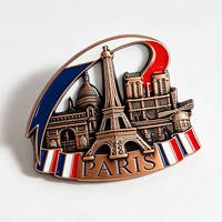 Fournisseur d'aimants de réfrigérateur en métal personnalisés, aimant de réfrigérateur en alliage de zinc personnalisé, tour Eiffel en bronze, drapeau français, ruban, cadeau