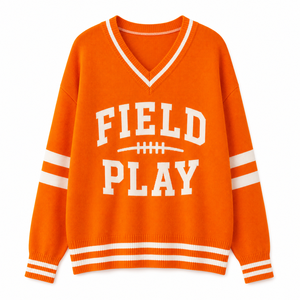 Pull de football personnalisé pour femme, avec nom et numéro, style streetwear, col en V oversize, tricoté - Product Image 2