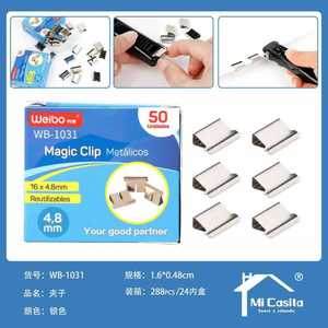 WeiBo Magic Clip 16x4.8mm Metallic Reusable Office Binding Clips 50 Pieces - Product Image 1