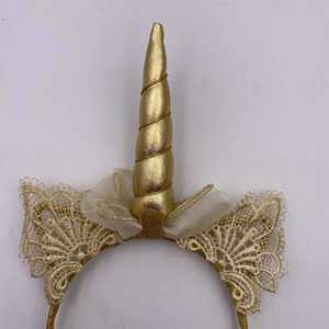 European and American Children's Unicorn Cat Cow Horn Lace Ears Mesh Bow Headband - Product Image 3