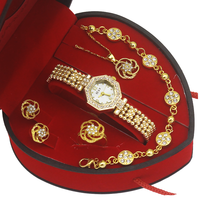 Cadeaux d'amour pour petite amie, femme, ensemble de bijoux romantique 4 pièces, boîte en forme de cœur rouge, collier, boucles d'oreilles, bague, montre pour femmes