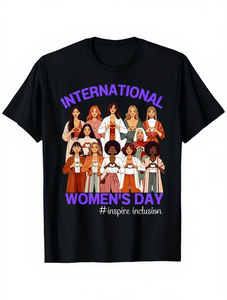 T-shirt unisex per la Giornata Internazionale della Donna, girocollo, manica corta, tessuto pesante 220GSM, stampa grafica, abbigliamento casual - Product Image 1