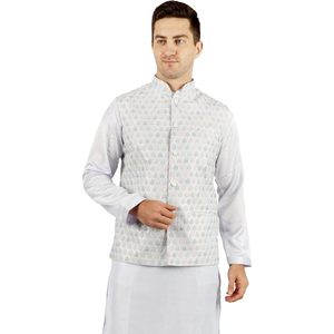 <b>Men's</b> White Wrinkle Free Cotton <b>Kurta</b> <b>Pajama</b> with Waiscoat 3 in 1 Set Ethnic Indian Traditional Summer Wear <b>for</b> Diwali Puja - Product Image 2