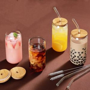 Botella de vidrio personalizada de 16 oz (500 ml) con tapa de bambú y pajita, botella de cerveza, vasos de cerveza, botella de refresco con tapa y pajita - Product Image 5