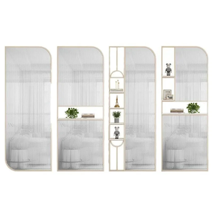Separador de ambientes de vidrio estriado, estilo crema para sala de estar, mueble de entrada, tocador de baño moderno minimalista, pantalla de acero inoxidable - Product Image 4