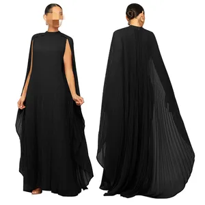 J & H dernière conception robe d'été 2024 tempérament mode robe en mousseline de soie pull cape manches chauve-souris robe plissée