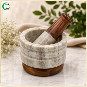 Ensemble mortier et pilon en marbre gris écologique fait main, base avec manche en bois de 5 pouces, broyeur de cuisine de luxe pour poivre et graines, design créatif - Product Image 1