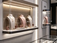 Meubles de magasin de bijoux haut de gamme sur mesure, table de présentation de bijoux en métal et verre, vitrine murale pour colliers avec éclairage LED