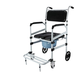 Wheeled <b>Commode</b> <b>Chair</b> Height Adjustable Portable Toilet Seat For Elderly Home Use With Brake And Tray - Product Image 1