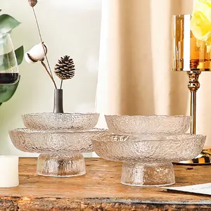 Простая прозрачная тарелка с золотым ободком в европейском стиле, тарелка с кристаллами, многоуровневый лоток для конфет с узором в виде ледяной росы