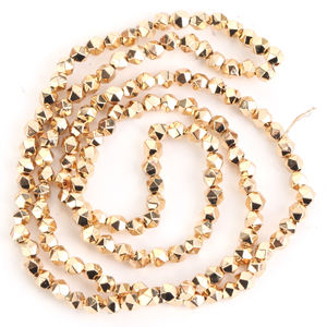 2/3/4mm manik-manik batu alam berlapis emas biru warna-warni segi bulat Hematite longgar manik Spacer untuk membuat perhiasan DIY gelang - Product Image 5