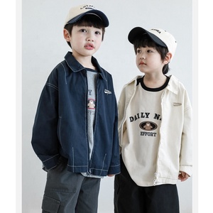 Personnalisé 1-8 ans 100% Coton Logo Brodé Col Rabattu Enfants Enfants Vestes Pour Garçons Fermeture Éclair Bébé Garçons Veste Manteaux - Product Image 3