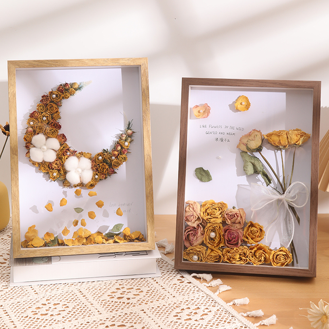 Customized Size Walnut Color Photo Frame 4x6 6x8 8x10 A4 Creative DIY Dried Flower Box Frame 3D Shadow Specimens Picture Frames