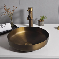 Lavabo sur pied moderne en acier inoxydable de style rétro, couleur personnalisable, avec cuve ronde pour salle de bain d'hôtel et lavage des mains