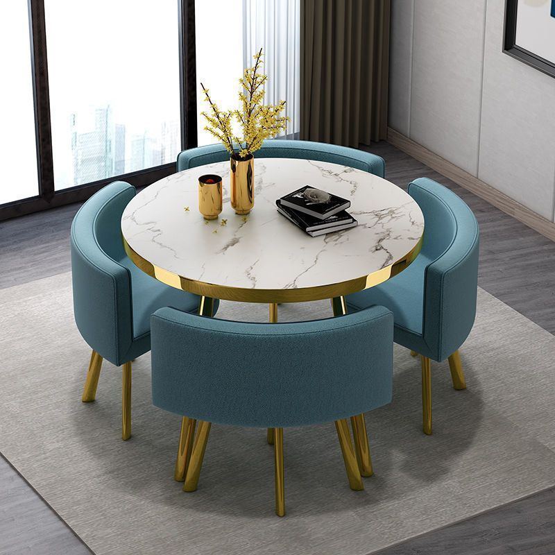 Blue fabric-one table and four chairs