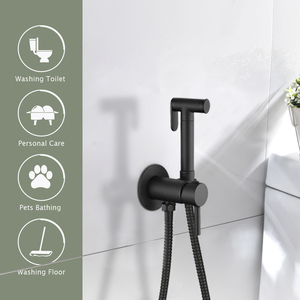 Heavy Metal Matte Black Brass <strong>Hand</strong> <strong>Bidet</strong> <strong>Hand</strong> Shower <strong>Sprayer</strong> with Cold Hot Wall Water Supply Valve Mixer - Product Image 3