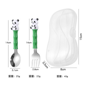 Hsl Panda Children's Spoon And Fork Set 304 Stainless Steel Cute Cartoon Handle Portable <b>Cutlery</b> For <b>Kids</b> - Product Image 1