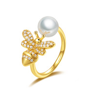 Bague ouverte ajustable mignonne avec abeille et zircon, en laiton plaqué rhodium or rose, bijou de mode unique pour cadeau de mariage unisexe
