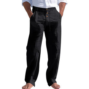 Pantalones de Lino y Algodón para Hombre, Estilo Americano, Cintura Elástica, Transpirables, de Pierna Recta, Color Sólido, para Playa, Verano - Product Image 6