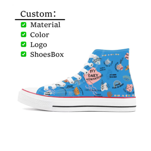 Men's <strong>High</strong>-<strong>Top</strong> Canvas <strong>Sneakers</strong> Comfortable Casual Walking Shoes With Embroidery And Printing Lace-Up Closure Fashion Trend - Product Image 4