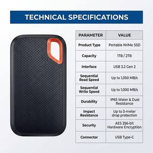 2TB Portable <b>SSD</b> 1050MB/s USB3.2 IP65 Drop Waterproof <b>External</b> Solid Drive Hang Hole for Laptop Phone PS5 Video Storage Sequenti - Product Image 6