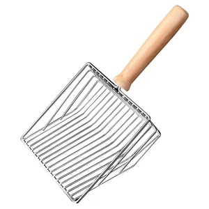 Paletta per lettiera per gatti vagliatura rapida per lettiera per gatti in acciaio inossidabile raccoglitore di metallo con pala profonda manico in legno - Product Image 1