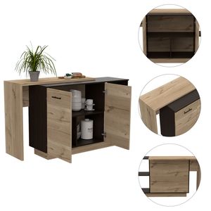 Chariot d'îlot de cuisine avec 1 tiroir et 2 étagères, design moderne en wengue noir et chêne clair - Product Image 4