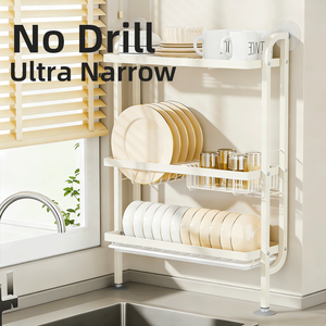 Escurridor de Platos para Fregadero, Organizador de Artículos de Cocina, Borde <span class=keywords><strong>Estrecho</strong></span>, Instalación con Ventosas Sin Taladro - Product Image 1