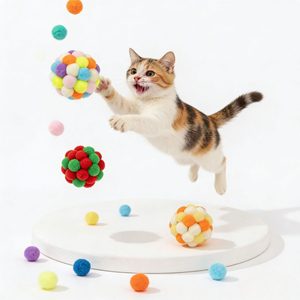 Interactive Eco-Friendly Furry Ball Cat Scratch Toy Handmade Durable Three Sizes <strong>Pet</strong> Toy in Colorful Style - Product Image 1
