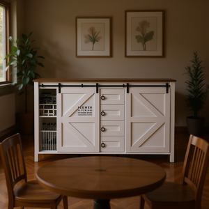 Buffet de style farmhouse en bois, meuble de rangement moderne pour salle à manger, 1,5 m au-dessus d'une poignée métallique - Product Image 2