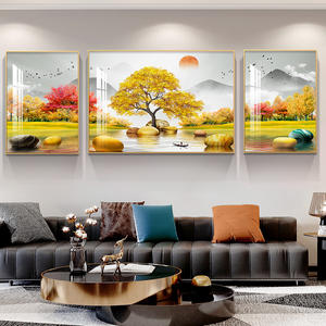 Usine en gros travail à la main verre cristal porcelaine peintures doré paysage mur Art Animal personnalisé <span class=keywords><strong>triptyque</strong></span> <span class=keywords><strong>peinture</strong></span> - Product Image 6