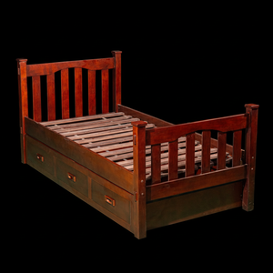 Lit simple avec 3 tiroirs en bois de hêtre brun café solide Design traditionnel pour un rangement peu encombrant - Product Image 1