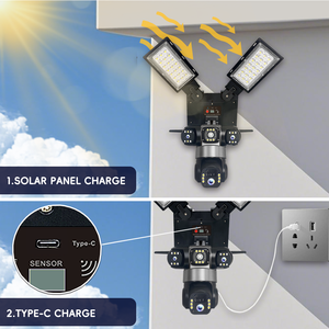 Tarjeta SIM 4G <span class=keywords><strong>para</strong></span> Exteriores, Resistente al Agua, 360 °   Panel de Luz PTZ de 180W, Cámara de 3 Lentes <span class=keywords><strong>V380</strong></span> <span class=keywords><strong>Pro</strong></span> WiFi, Cámara IP de Seguridad CCTV, Farola Solar - Product Image 2