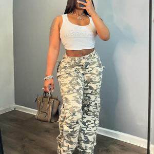 Jean cargo taille haute pour femme grande taille, respirant, camouflage, style décontracté, brodé, en denim - Product Image 2