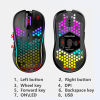 Ratón de carga con diseño de panal hueco, iluminación RGB, ratón para juegos, interfaz inalámbrica ligera para juegos con interfaz TYPE-C
