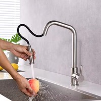 Robinet de cuisine moderne à douchette extractible, monocommande eau chaude/froide, finition brossée, en acier inoxydable 304, pour évier
