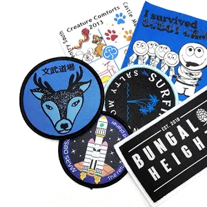 Factory Woven Textiles Badges Benutzer definierte Animal Name Logo Selbst klebende Stoff Patches Woven Label Patches für Hut Kleidung
