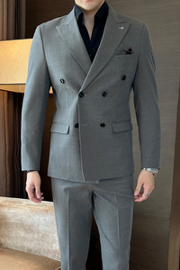 Completo Formale <span class=keywords><strong>da</strong></span> Uomo con Blazer e Pantaloni Doppiopetto, Abito <span class=keywords><strong>da</strong></span> <span class=keywords><strong>Cerimonia</strong></span> in 3 Colori, Stile Business con Chiusura a Zip - Product Image 4