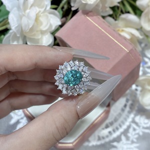 Joyería Yun Tong al por Mayor, Anillo de Plata 925 con Incrustaciones de Diamantes y Gema de Paraiba Cultivada de 3 <span class=keywords><strong>Quilates</strong></span> en Forma de Huevo, Estilo Retro Europeo Americano - Product Image 2