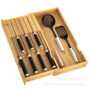Bamboo Knife <b>Storage</b> <b>Box</b> 13.6x15.8in Pull-Out Drawer Organizer For <b>Kitchen</b> Countertop - Product Image 3
