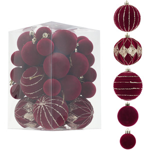 Flocked Shatterproof Xmas Balls Decor Hanging Ornament 36PCS Velvet <b>Christmas</b> Ball Ornaments Set for Tree Decorations - Product Image 2