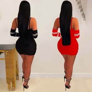 Vestido Corto de Lujo con Bordado de Marca Famosa, Diseño de Diamantes, para Fiesta, Club, Moda Femenina, Sexy, con Cinturón y Guantes - Product Image 2