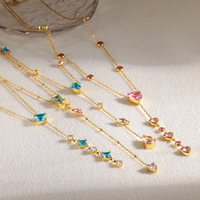 Collier Y Lariat personnalisé en acier inoxydable 316L avec zircon coloré, plaqué or 18K PVD, pendentif cœur et goutte d'eau pour femme, vente en gros
