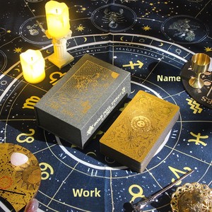 Tarjetas de <span class=keywords><strong>Tarot</strong></span> de PVC Plástico Impermeables Personalizadas al por Mayor con Lámina Dorada, Baraja de <span class=keywords><strong>Tarot</strong></span> Negra de Lujo, Caja de Color y Guía - Product Image 5