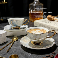 Ensemble de tasses à café et soucoupes en porcelaine fine de style européen et britannique, luxe léger, avec théière ornée d'or - Cadeau idéal dans un coffret cadeau
