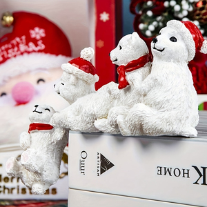 Set di 4 Statuine Orso Bianco Artigianato in Resina Statua Animale Decorazione Casa Ufficio Scrivania Mensola Regalo Natale Orna - Product Image 5
