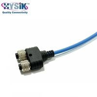 Kabel Y-Branch Overmolded Biru M12 A-coding Female ke Dual Male 2 Pin 1.5M PUR IP67 untuk Industri