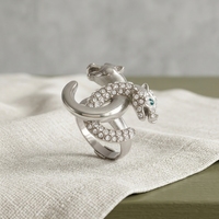 Cincin Panther Berlapis Emas 18K, Cincin Panther Model Lilit dengan Mata Zamrud, Perhiasan Tahan Air, Cincin Leopard Kristal Hip Hop