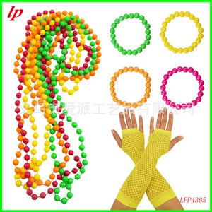 Neon Beaded Necklace <b>Bracelet</b> <b>Set</b> With Fishnet Gloves For Women Party Wear LPP4362 - Product Image 4