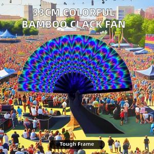 Abanico de tela de arte popular a todo color vibrante de 33 cm con marco de plástico duradero y técnica de bambú pintado, decoración del hogar para Año Nuevo - Product Image 2